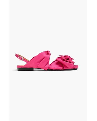 Ganni Bow-detailed Satin Slingback Sandals - Pink