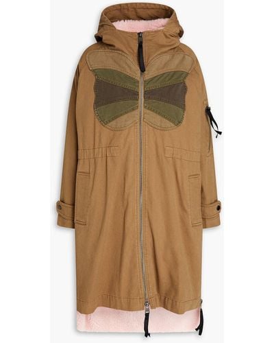 RED Valentino Appliquéd Cotton-twill Hooded Parka - Natural