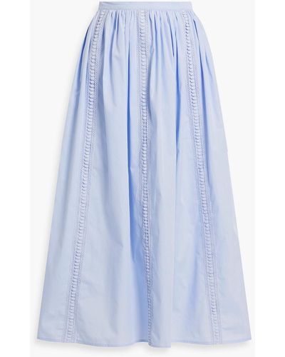 Iris & Ink Melanie Crochet-trimmed Organic Cotton-poplin Midi Skirt - Blue