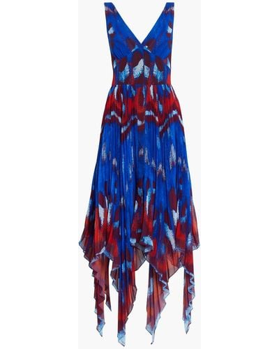 Altuzarra Pleated Printed Chiffon Midi Dress - Blue