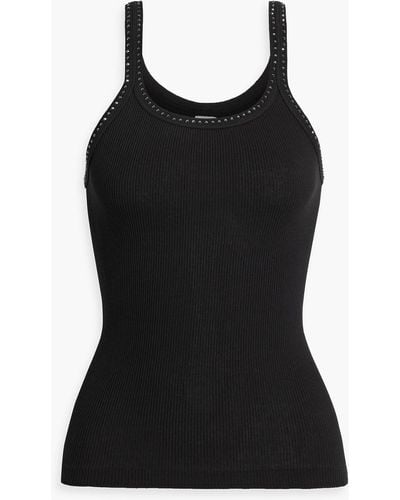 Re/done X Hanes Crystal-embellished Ribbed Cotton-jersey Tank - Black