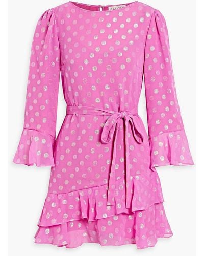 Saloni Marissa Polka-dot Metallic Fil Coupé Silk-blend Chiffon Mini Dress - Pink