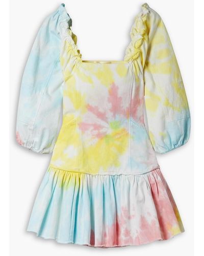 LoveShackFancy Chai Frayed Tie-dyed Cotton-blend Twill Mini Dress - Multicolour