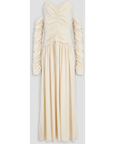 Rosetta Getty Strapless Ruched Gathered Stretch-jersey Maxi Dress - Natural