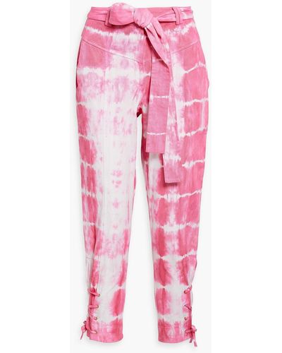 LoveShackFancy Belted Tie-dyed High-rise Tapered Jeans - Pink