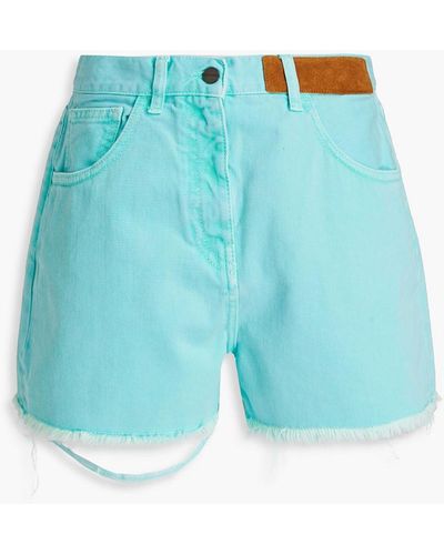 Palm Angels Frayed Denim Shorts - Blue