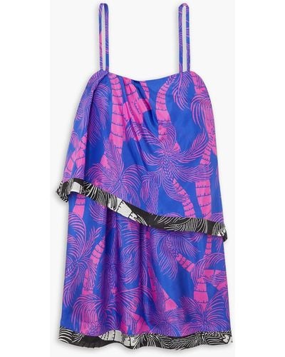 Dries Van Noten Layered Printed Silk Crepe De Chine Mini Dress - Purple