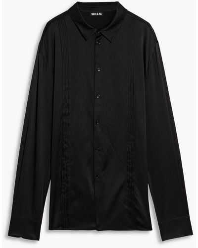 SER.O.YA Antoni Oversized Pintucked Silk-blend Satin Shirt - Black