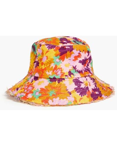 Zimmermann Floral-print Linen Bucket Hat - Orange