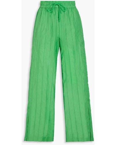 FRAME Lattice-trimmed Cotton And Silk-blend Wide-leg Trousers - Green