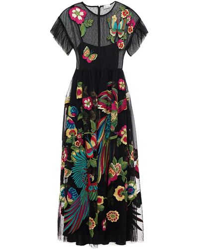 RED Valentino Ruffled Embroidered Point D'esprit Midi Dress - Black