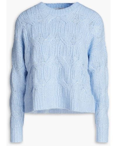 Autumn Cashmere Sequin-embellished Cable-knit Cashmere-blend Sweater - Blue