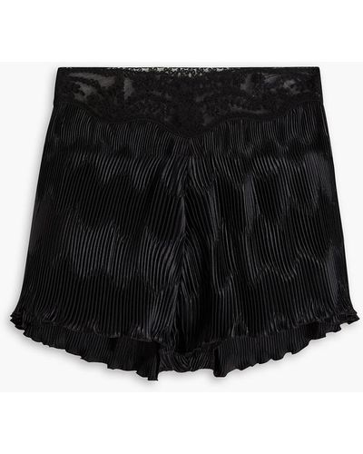 Philosophy Di Lorenzo Serafini Lace-paneled Plissé-satin Shorts - Black