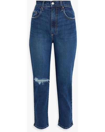 Nobody Denim Frankie Cropped Distressed High-rise Slim-leg Jeans - Blue