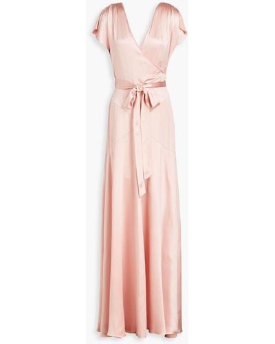 Monique Lhuillier Wrap-effect Silk-satin Gown - Pink