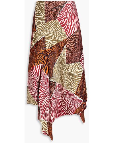 By Malene Birger Asymmetric Draped Printed Satin-twill Skirt - Multicolour