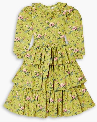 BATSHEVA Welsh Ruffled Floral-print Cotton-poplin Dress - Yellow
