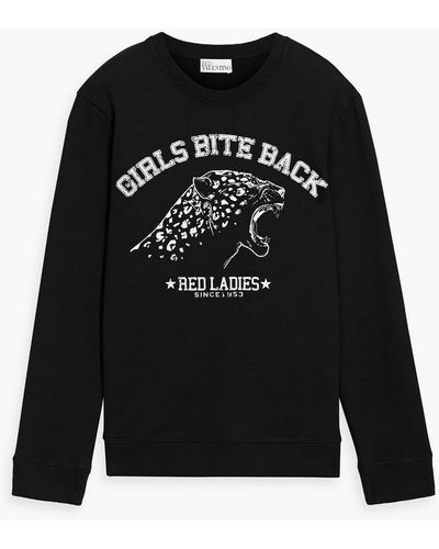 RED Valentino Printed French Cotton-blend Terry Sweatshirt - Black