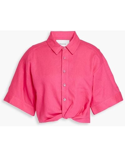 FRAME Cropped Twisted Linen-blend Shirt - Pink