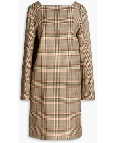 Nina Ricci Cutout Prince Of Wales Checked Wool Dress - Natural