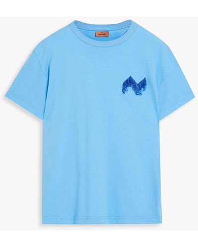 Missoni Embroidered Cotton-jersey T-shirt - Blue