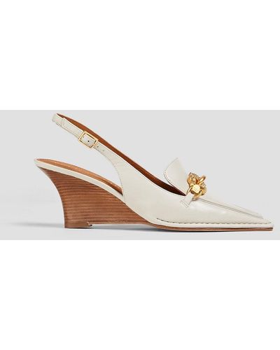 Tory Burch Jessa Chain-embellished Leather Slingback Wedge Court Shoes - White