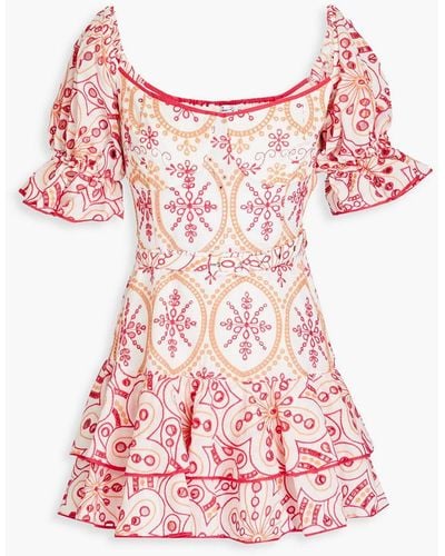 Charo Ruiz Jean Tiered Broderie Anglaise Cotton-blend Mini Dress - Pink