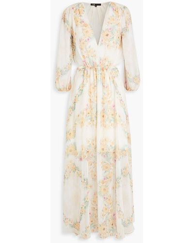 Maje Cutout Floral-print Chiffon Maxi Dress - Natural