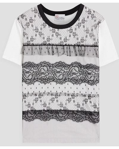 RED Valentino Layered Lace And Cotton-jersey T-shirt - Grey