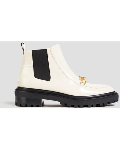 Tory Burch Jessa Embellished Patent-leather Chelsea Boots - White