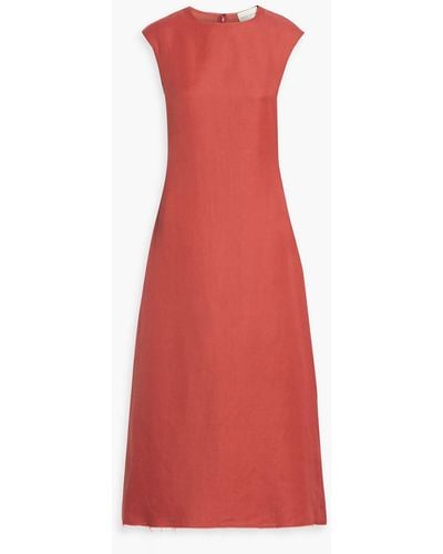Loulou Studio Sonora Frayed Linen-blend Twill Maxi Dress - Red