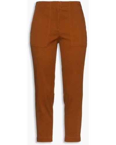 Theory Cropped Cotton-blend Twill Straight-leg Trousers - Brown