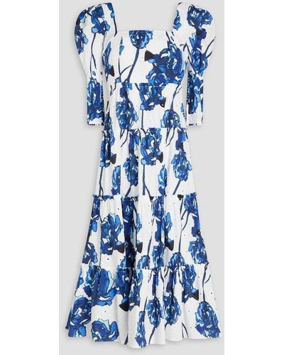 Diane von Furstenberg Nora Floral-print Broderie Anglaise Cotton Midi Dress - Blue