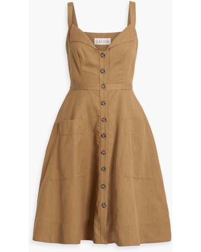 Saloni Fara Cotton And Linen-blend Dress - Brown