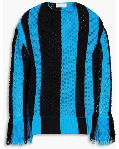 3.1 Phillip Lim Striped Pointelle-knit Cotton-blend Sweater - Blue