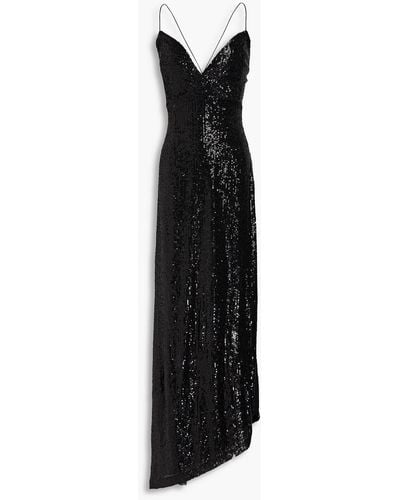 retroféte Violet Lace-up Sequined Tulle Maxi Dress - Black