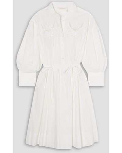 See By Chloé Broderie Anglaise-trimmed Cotton-jacquard Mini Dress - Natural