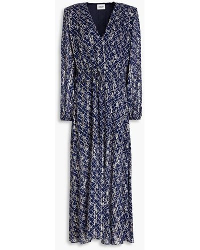 Claudie Pierlot Rivage Wrap-effect Floral-print Metallic Fil Coupé Maxi Dress - Blue