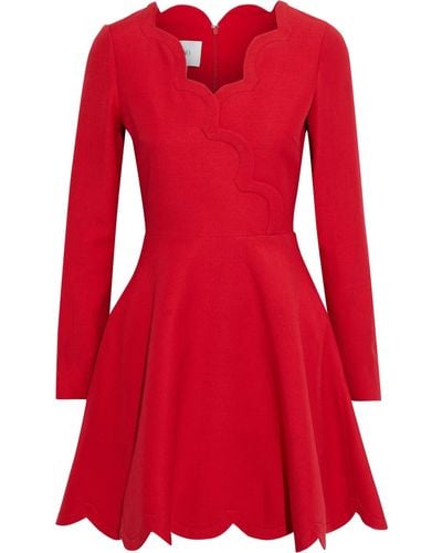 Valentino Garavani Scalloped Wool And Silk-blend Crepe Mini Dress - Red