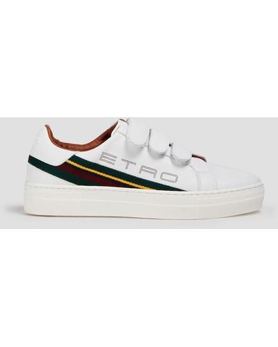 Etro Grosgrain-trimmed Perforated Leather Trainers - White