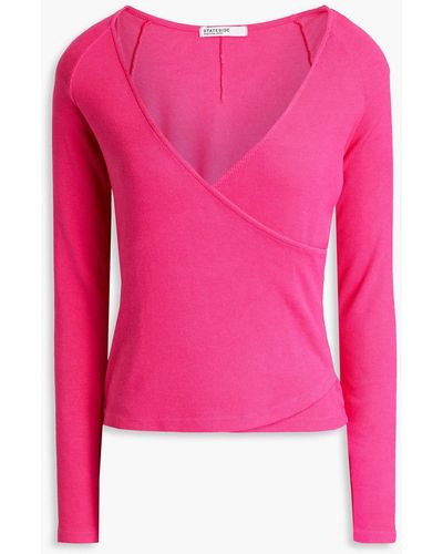 Stateside Wrap-effect Ribbed Jersey Top - Pink