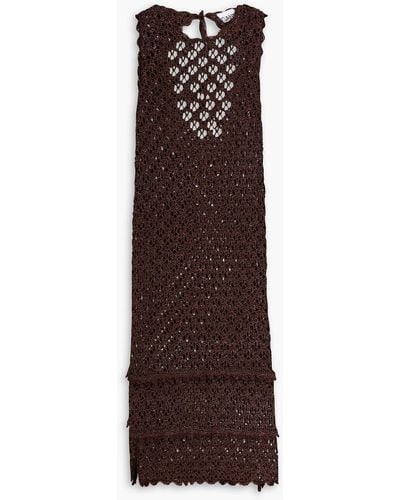 Ganni Metallic Crochet Midi Dress - Brown