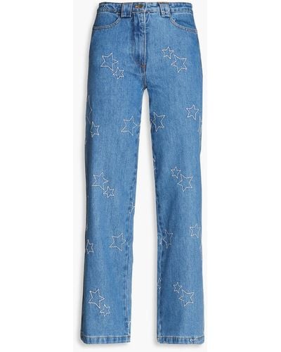 Stella Nova Cate Embroidered High-rise Straight-leg Jeans - Blue
