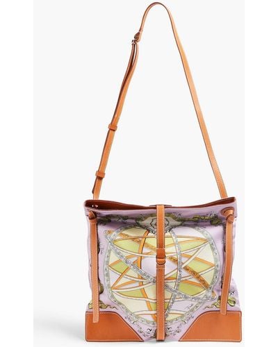 Emilio Pucci Leather-trimmed Printed Satin-twill Shoulder Bag - White
