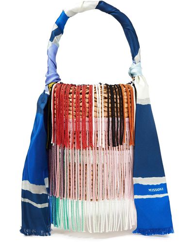 Missoni Fringed Crochet-knit And Straw Bucket Bag - Red