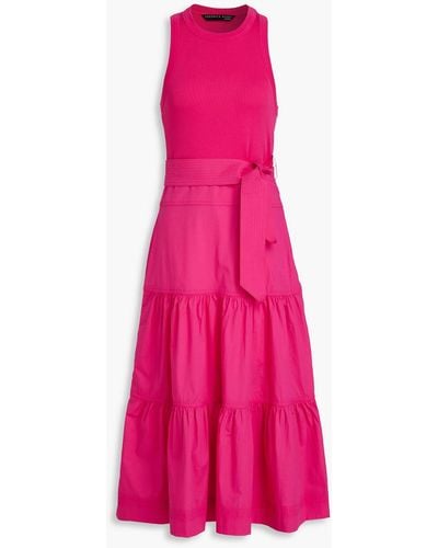 Veronica Beard Austyn Ribbed Pima Cotton-blend Jersey And Poplin Midi Dress - Pink