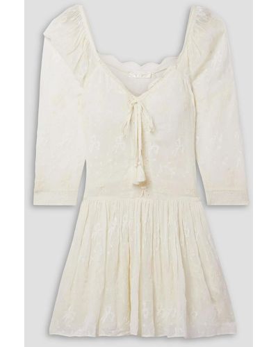 LoveShackFancy Deeba Tasselled Broderie Anglaise-trimmed Embroidered Chiffon Mini Dress - Natural