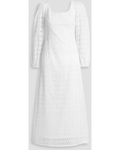 HVN Jules Broderie Anglaise Cotton Maxi Dress - White