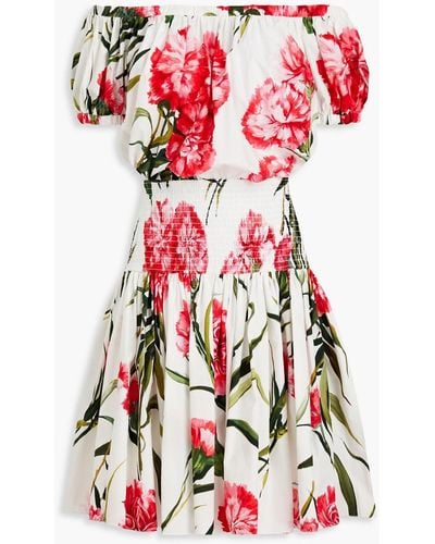 Dolce & Gabbana Off-the-shoulder Floral-print Cotton-poplin Dress - Red
