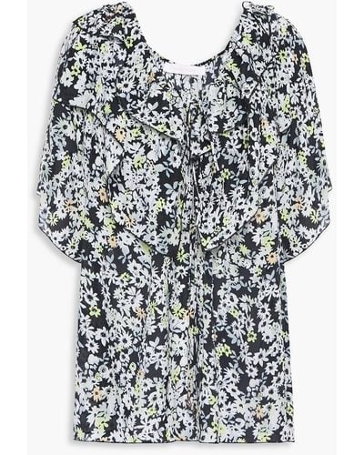 See By Chloé Ruffled Floral-print Crepe De Chine Blouse - Black